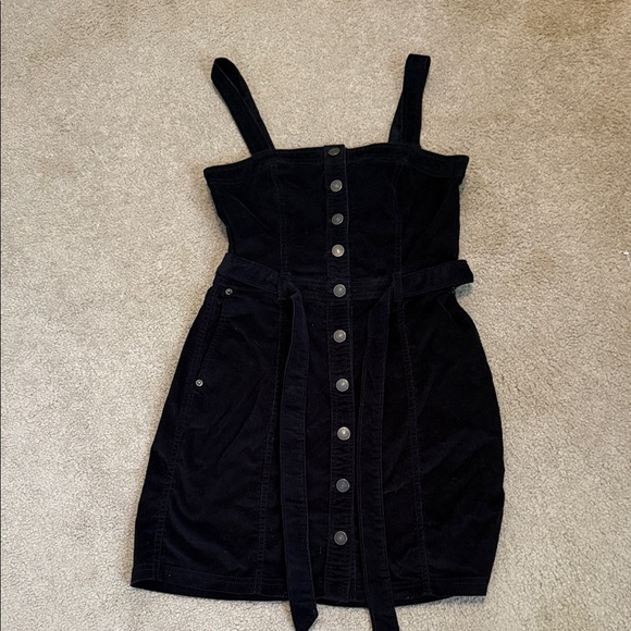 Abercrombie & Fitch Black Velvety Mini Dress with Button Detail - Picture 1 of 7